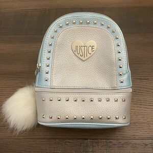 Justice Pebbled Studded Mini Backpack with White Pom Pom